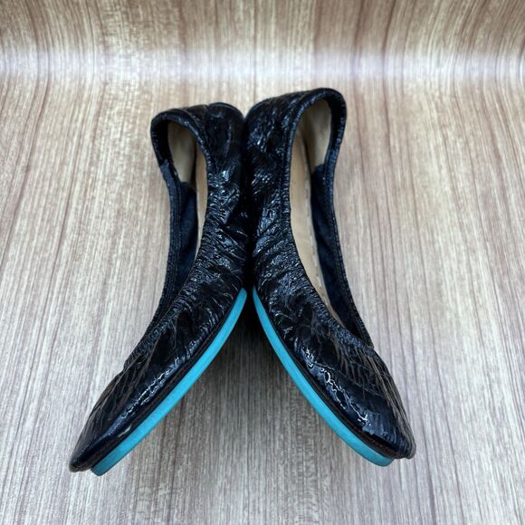 Tieks by Gavrieli Womens Size 8 Foldable Ballet Flats Obsidian Black Croc Patent - Picture 7 of 9